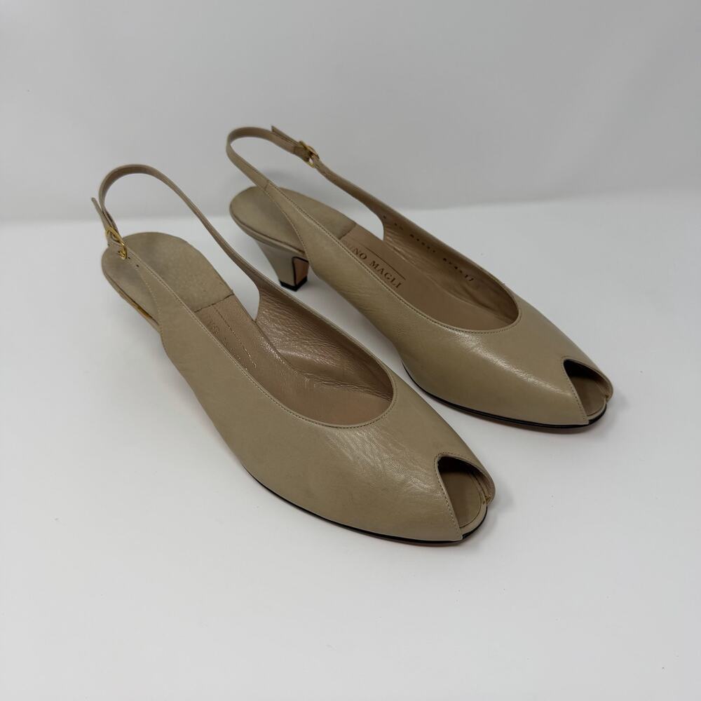 Bruno Magli Italy Beige Leather Slingback Heels 9.5B
